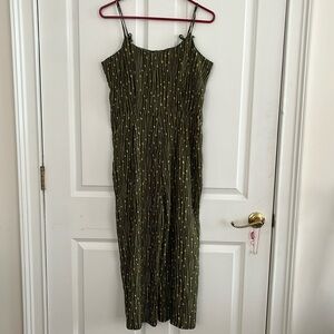 reve Jumpsuit green yellow dot vertical striped women’s jumpsuit size L